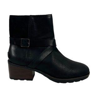 Sorel Womens 9 Cate Buckle Waterproof Leather Ankle Side Zip Boots Black